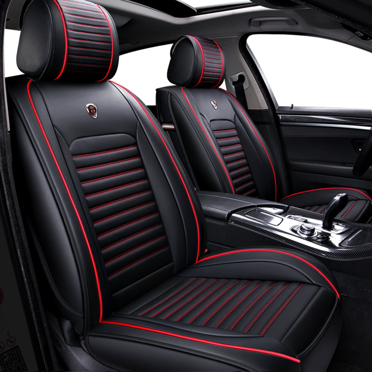 Motor Trend Car Seat Covers for Auto Truck SUV, Black Faux Leather Front  Seat Covers for Cars, 2-Pack Padded Car Seat Protector Cushion