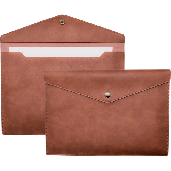 1 Piece PU Leather File Folders A4 Document Holder File Envelope Waterproof Portfolio Filing File Organizer for Letter Size with Snap Button Closure, Brown