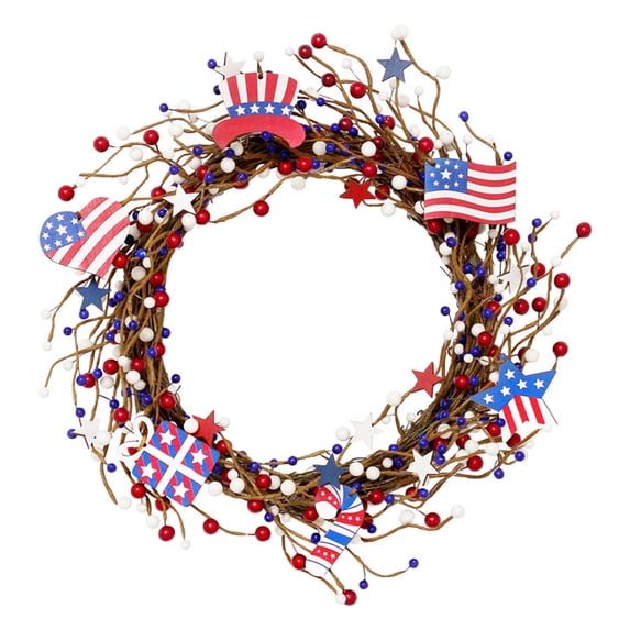 1-Piece Patriotic Red Wooden Star Wreath Flag Wreath 40x40cm Independence Day Front Door Wall Decoration