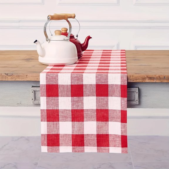 1 Piece of Picnic Theme Table Runner with Red and White Plaid Pattern, Perfect for Backyard Barbecue, Outdoor Party, Farmhouse Decoration and Picnic Party