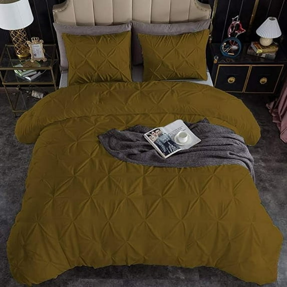 1 Piece Pinch Pleated Duvet Cover 100% Cotton 1000 TC with Zipper Closure & Corner Ties Pintuck Bedding Duvet Cover - Oversized Queen Size (98" x 98") Inch, Taupe Solid