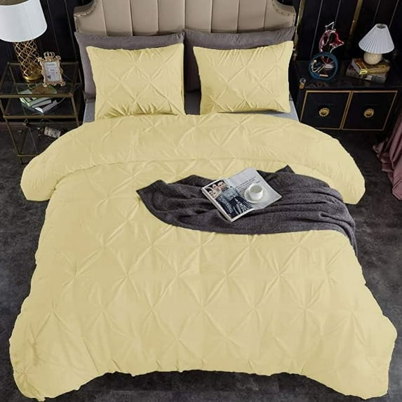 1 Piece Pinch Pleated Duvet Cover 100% Cotton 1000 TC with Zipper Closure & Corner Ties Pintuck Bedding Duvet Cover - Super King Size (116" x 98") Inch, Ivory Solid