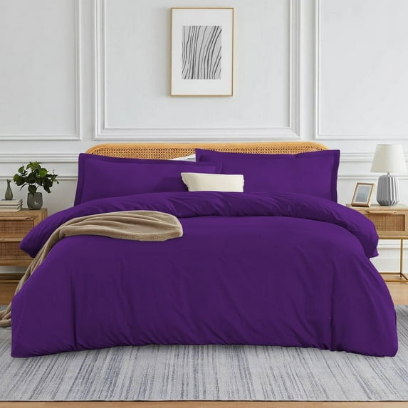 1- Piece Premium Duvet Cover -Full/Queen (90" x 90") Size - 400 Thread Count, Ultra Soft Egyptian Cotton Comforter Cover with Zipper Closure & Corner Ties, Purple Solid