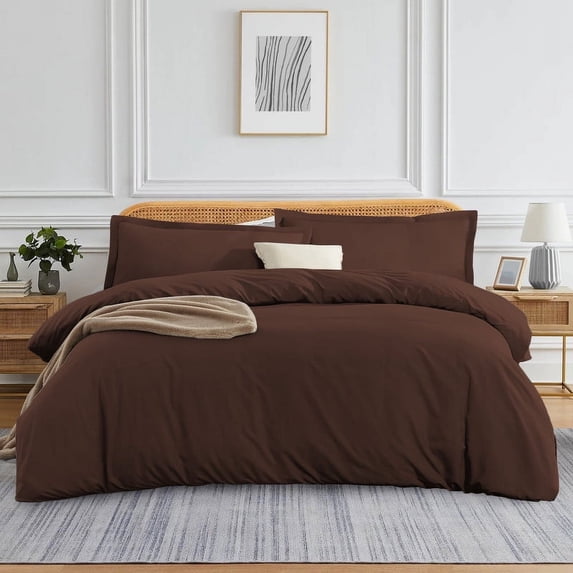 1- Piece Premium Duvet Cover -Full/Queen (90" x 90") Size - 400 Thread Count, Ultra Soft Egyptian Cotton Comforter Cover with Zipper Closure & Corner Ties, Chocolate Solid