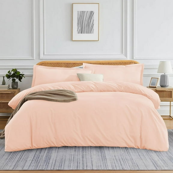 1- Piece Premium Duvet Cover -Full/Queen (90" x 90") Size - 600 Thread Count, Ultra Soft Egyptian Cotton Comforter Cover with Zipper Closure & Corner Ties, Peach Solid