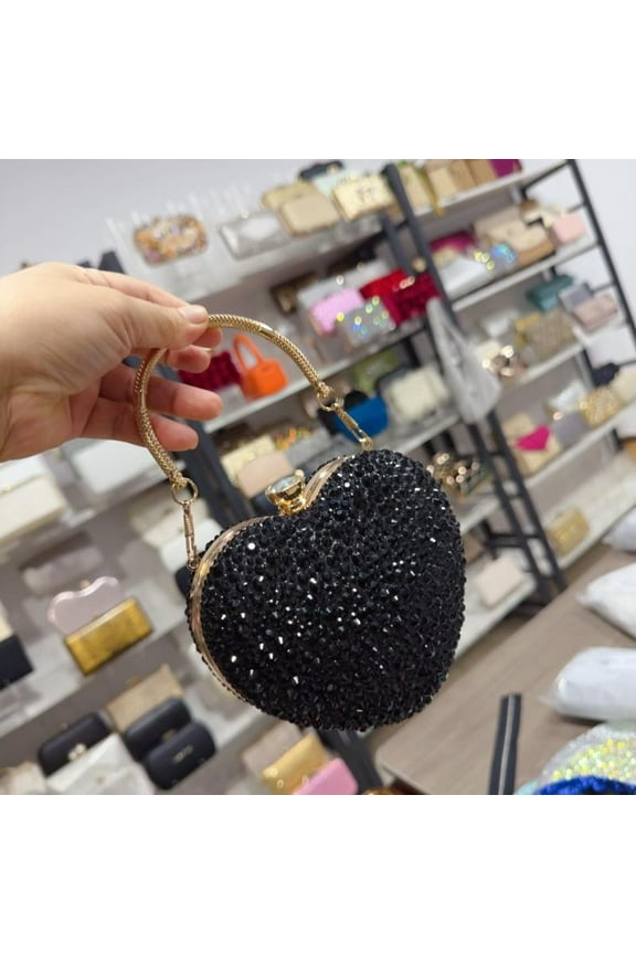 1 Piece Rhinestone Mini Handbags Luxury Diamond Inlay Heart Shape Crystal Clutch Purse Evening Wedding Party Shoulder Bag