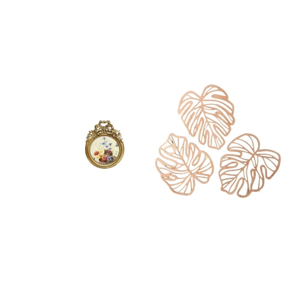 1 Piece Round Picture Frame Decorative Ornate Palm Leaves Wood Wall Decor Small Vintage Size for Bedroom Display