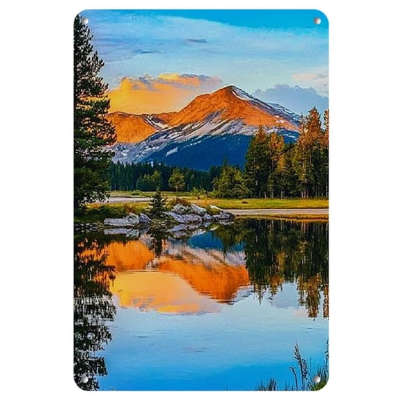 1 Piece Rustic Scenic Landscape Metal Wall Art - Iron Print with Sunset &amp; Reflection, Pre-Drilled, Waterproof &amp; Weather Resistant for Home, Office &amp; Outdoor Decor, 8x12 Inches