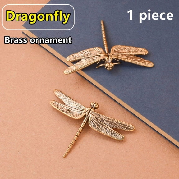 1 Piece Simulation Brass Dragonfly Ornament Antique Insect Figurines Miniature Desk Decoration Tea Pet Feng Shui Collectibles
