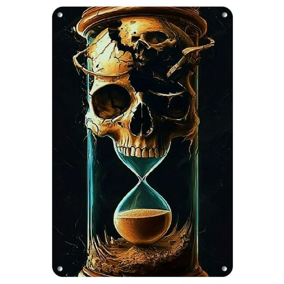 1 Piece Skull Hourglass Metal Tin Sign, Iron Decorative Wall Art with High Definition Color Accuracy, Smooth Detailed Edging, Weather Resistant for Home, Bar, Cafe, 8x12 Inch