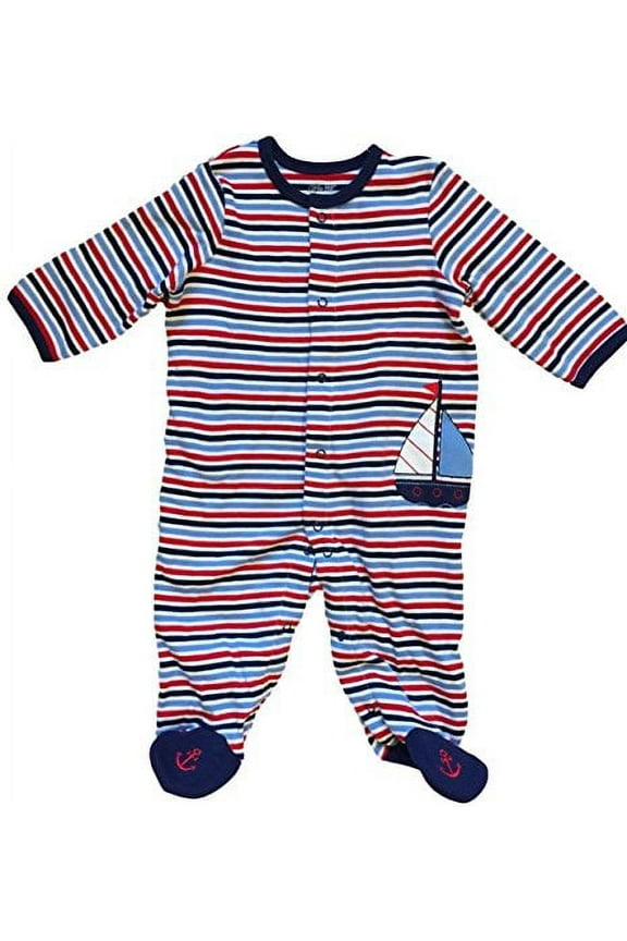 1 Piece Sleeper Red White & Blue Sailboat with Anchor Footies (Blue/White) (6M)