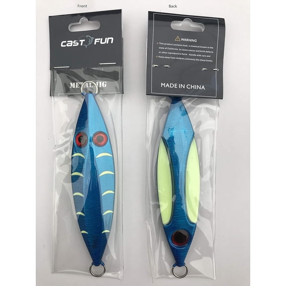1 Piece Slow Fall Pitch Fishing Lures Sinking Lead Metal Flat Jigs Jigging Baits (Blue & Glow in The Dark, 250g (8 5/6 oz))