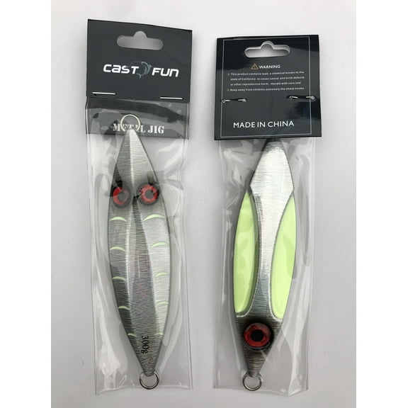 1 Piece Slow Fall Pitch Fishing Lures Sinking Lead Metal Flat Jigs Jigging Baits (Silvery & Glow in The Dark, 300g (10 4/7 oz))