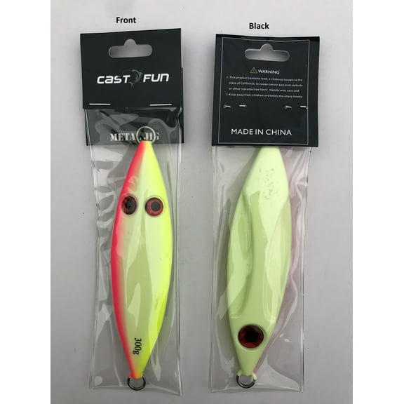 1 Piece Slow Fall Pitch Fishing Lures Sinking Lead Metal Flat Jigs Jigging Baits (Whole Glow in The Dark, 300g (10 4/7 oz))