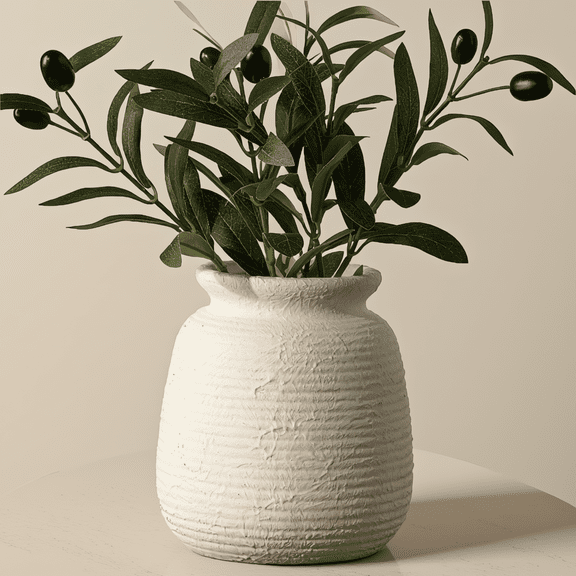1 Piece Small Flower Vase, Farmhouse Style Pottery Vase for Table, Bookshelf, Entryway, 6 Inch