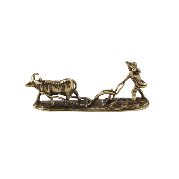 1 Piece Solid Color Brass Old Farmer Cow Statue Small Statue Home Decoration -