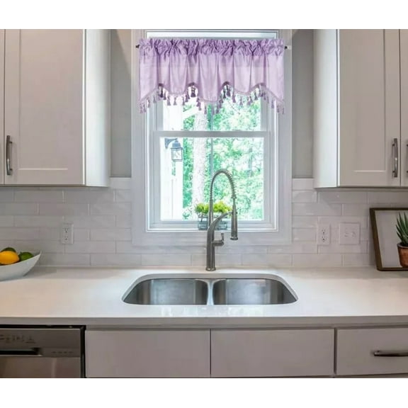 1-Piece Solid Faux Silk Swag Waterfall Ascot Window Curtain Valance w/Tassels Trim Rod Pocket 55" x 18" Wave