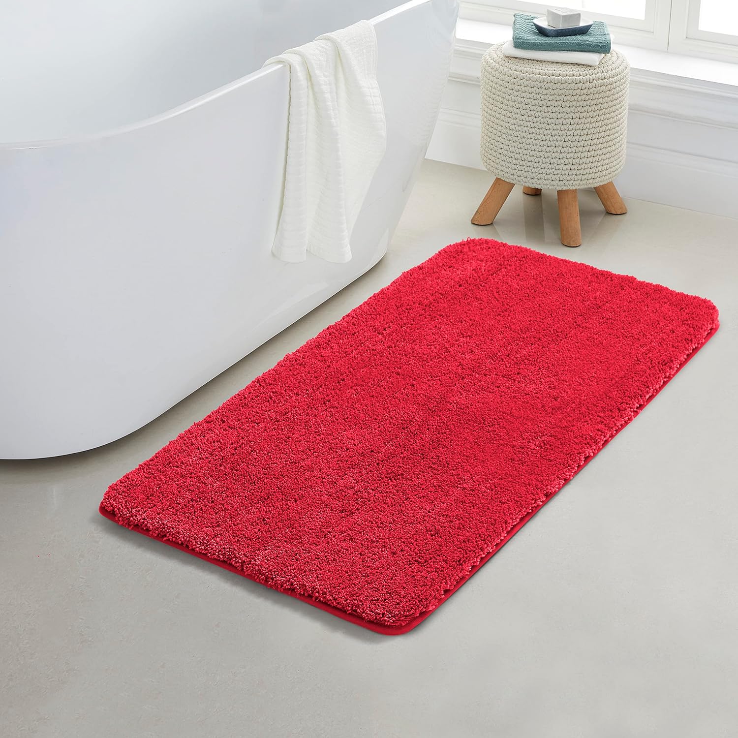 1 Piece Solid Microfiber Soft Bathroom Rug, NonSlip TPR Backing