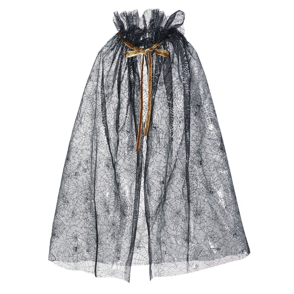 1-Piece Spiderweb Mesh Cape for Women, Halloween Ruffled Collar Cloak — Sheer Witchy Costume Overlay with Drawstring Neck D One Size