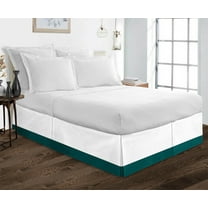 1 Piece Split Corner Two Tone Tailored Bed Skirt By D.N.G. BEDDINGS, Full Size 15 Inch Deep Pocket, 800 TC, 100% Egyptian Cotton, Solid White/Teal Color.