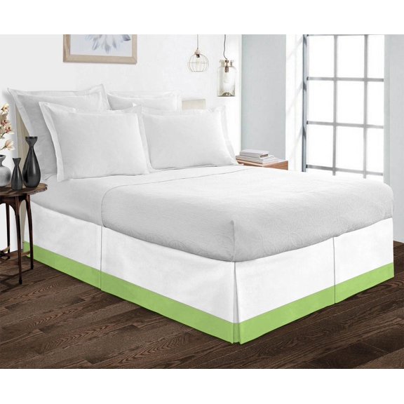 1 Piece Split Corner Two Tone Tailored Bed Skirt By D.N.G. BEDDINGS, Queen Size 12 Inch Deep Pocket, 800 TC, 100% Egyptian Cotton, Solid White/Sage Color.