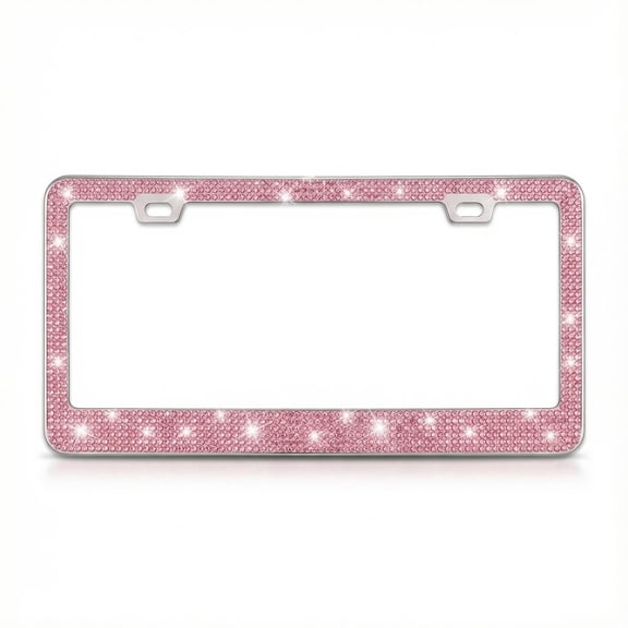 1-Piece Square-Hole License Plate Frame, Sparkling Cute Rhinestones, Stainless Steel Material, Unisex, pink