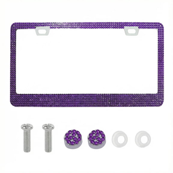 1-Piece Square-Hole License Plate Frame, Sparkling Cute Rhinestones, Stainless Steel Material, Unisex, purple