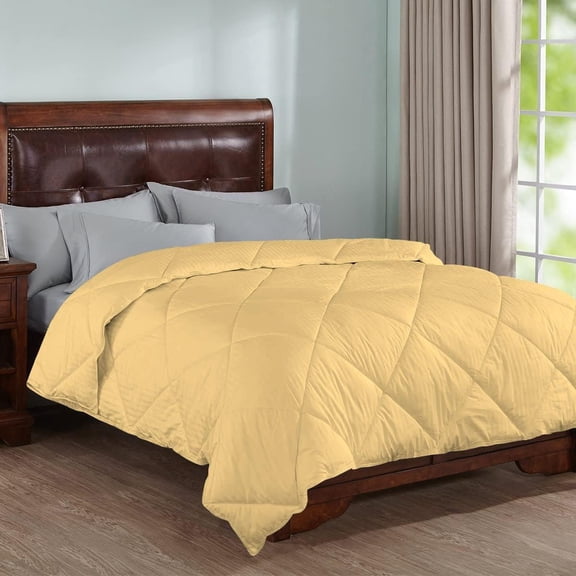 1 Piece Striped Diamond Pattern Comforter Super Soft 800 Thread Counts, All Season, 100% Egyptian Cotton, Super King Size Gold Color