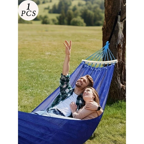 1 Piece Summer Ice Hammock, Double Wide with Storage Bag, Portable Anti-Rolling Design Breathable Mesh for Outdoor Camping, Vivid Blue
