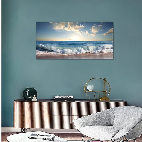 1 Piece Sunset Beach Canvas Wall Art Ocean Wave Picture Seascape Nature Painting Print Artwork Living Room Bedroom Office Home Wall Decoration Frameless Canvas Painting