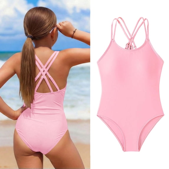 1 Piece Swimsuit Girls Crossback Swimming Suits Quick Dry Beach Swimwear with Adjustable Straps Girls Bathing Suits Size 8-9 Years