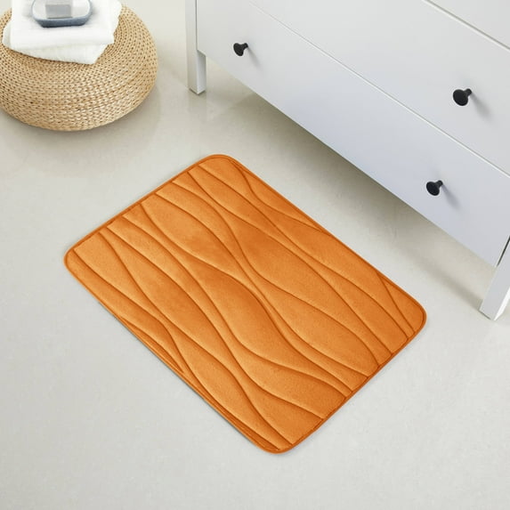 1 Piece Swirls Design Embossed Solid Color Memory Foam Soft Bathroom Rug Set Non-Slip PVC Backing