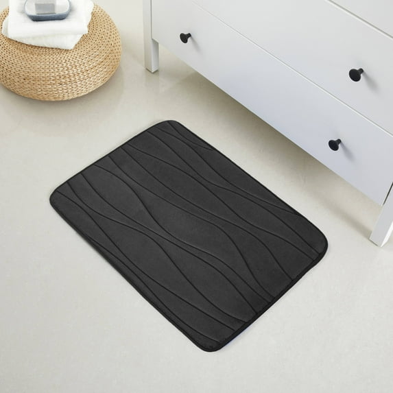 1 Piece Swirls Design Embossed Solid Color Memory Foam Soft Bathroom Rug Set Non-Slip PVC Backing
