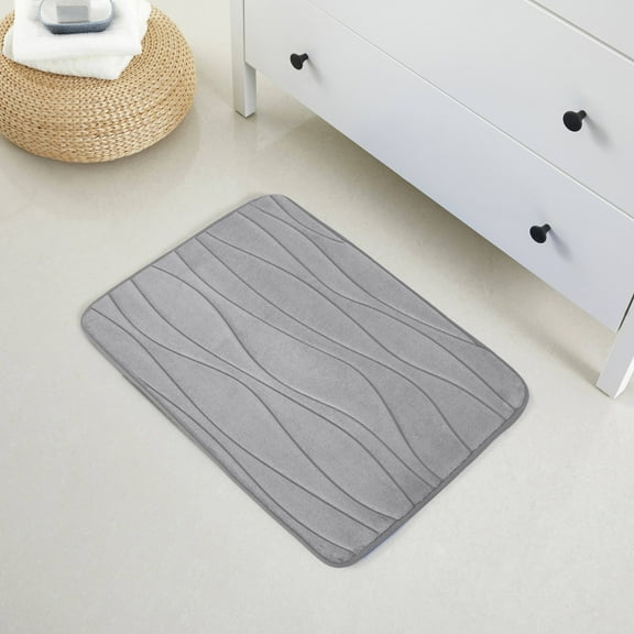 1 Piece Swirls Design Embossed Solid Color Memory Foam Soft Bathroom Rug Set Non-Slip PVC Backing