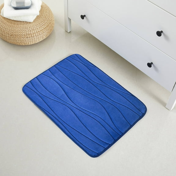 1 Piece Swirls Design Embossed Solid Color Memory Foam Soft Bathroom Rug Set Non-Slip PVC Backing