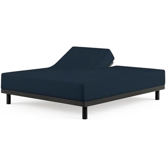 1 Piece Top Split King Fitted Sheet Only for Adjustable beds, Premium 100% Egyptian Cotton, 34 Inches Half Split Flex Head Bottom Sheet for Sleep Number Beds 16" Deep Mattress, Navy Blue