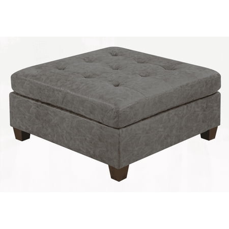 1-Piece Tufted Cocktail Ottoman - Antique Grey Breathable Leatherette with Wooden Legs