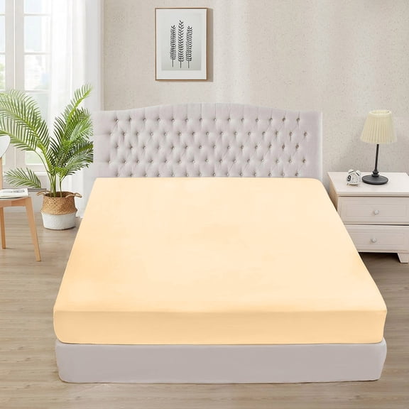 1-Piece Twin XL Fitted Sheet – 39x80 – Beige Solid, 100% Microfiber, Soft & Cooling, 15" Deep Pocket, Snug Fit with Enhanced Elastic