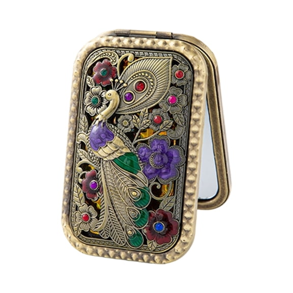 (1-Piece) Vintage Metal Pocket - Compact with Floral Engraving, Portable Makeup for Purse, Travel & Retro Decor