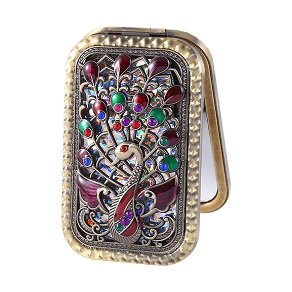 (1-Piece) Vintage Metal Pocket - Compact with Floral Engraving, Portable Makeup for Purse, Travel & Retro Decor