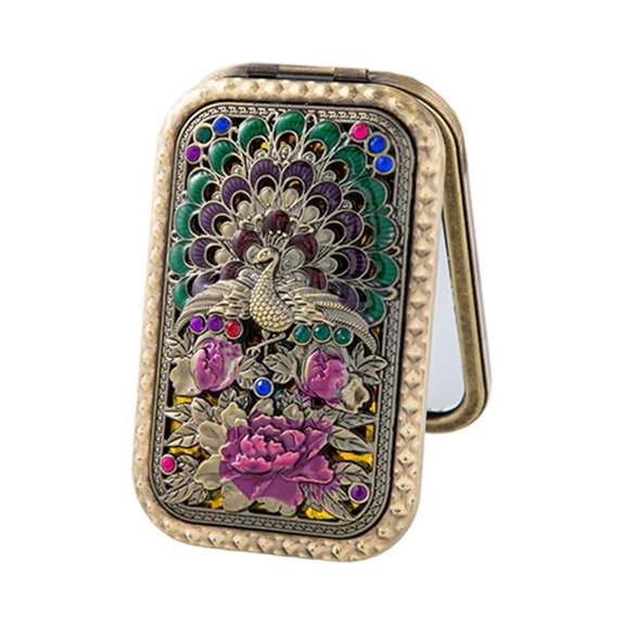 (1-Piece) Vintage Metal Pocket - Compact with Floral Engraving, Portable Makeup for Purse, Travel & Retro Decor