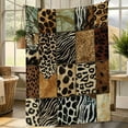 thumbnail image 1 of 1 Piece Vintage Wild Jungle Patchwork Flannel Blanket - Soft, Lightweight, African Safari Design with Giraffe and Zebra, 1 of 9
