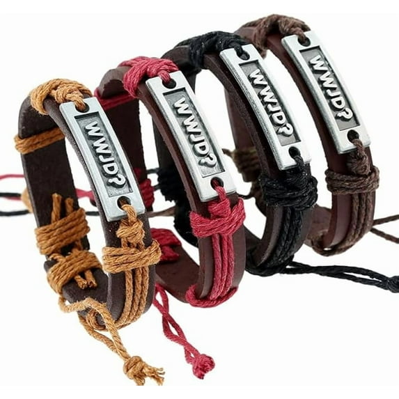 1 Piece WWJD Bracelets for Men Boys, Women, Girls What Would Jesus do Bracelets Leather (Color Will Vary)
