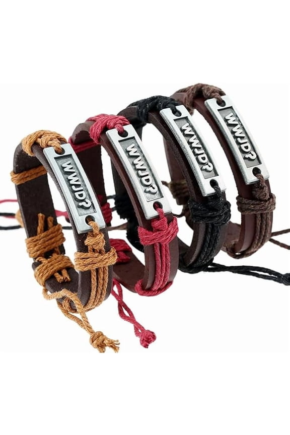 1 Piece WWJD Bracelets for Men Boys, Women, Girls What Would Jesus do Bracelets Leather (Color Will Vary)