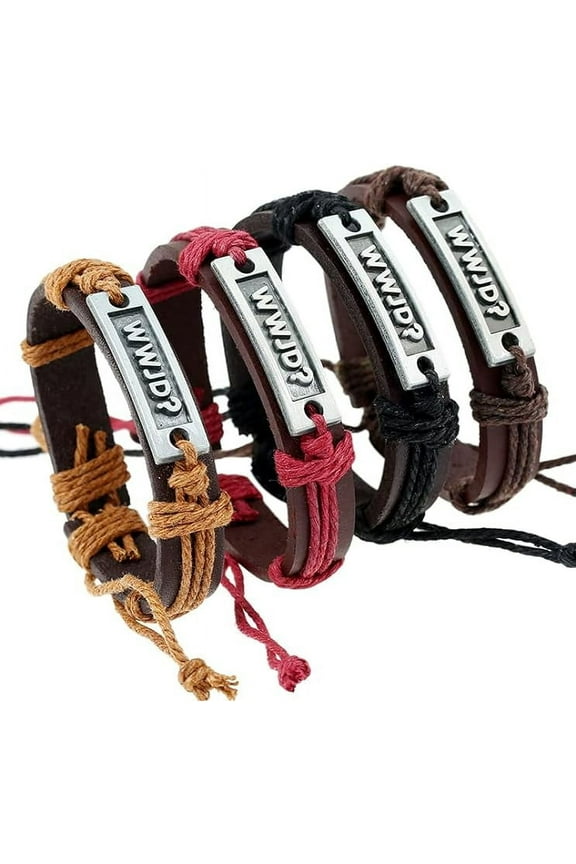 1 Piece  WWJD Bracelets for Men Boys, Women, Girls What Would Jesus do Bracelets Leather (Color Will Vary)