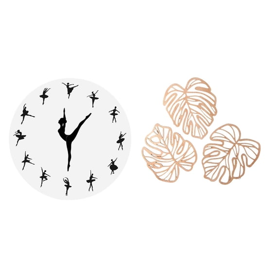 1 Piece Wall Clock Ballerina Dancing Decor Palm Leaf Wood Silent Movement for Bedroom Kitchen Living Room Office