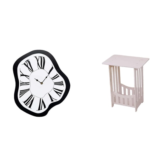 1 Piece Wall Clock Roman Numeral End Table PVC Construction Ideal for Home Living Room Bedroom Use