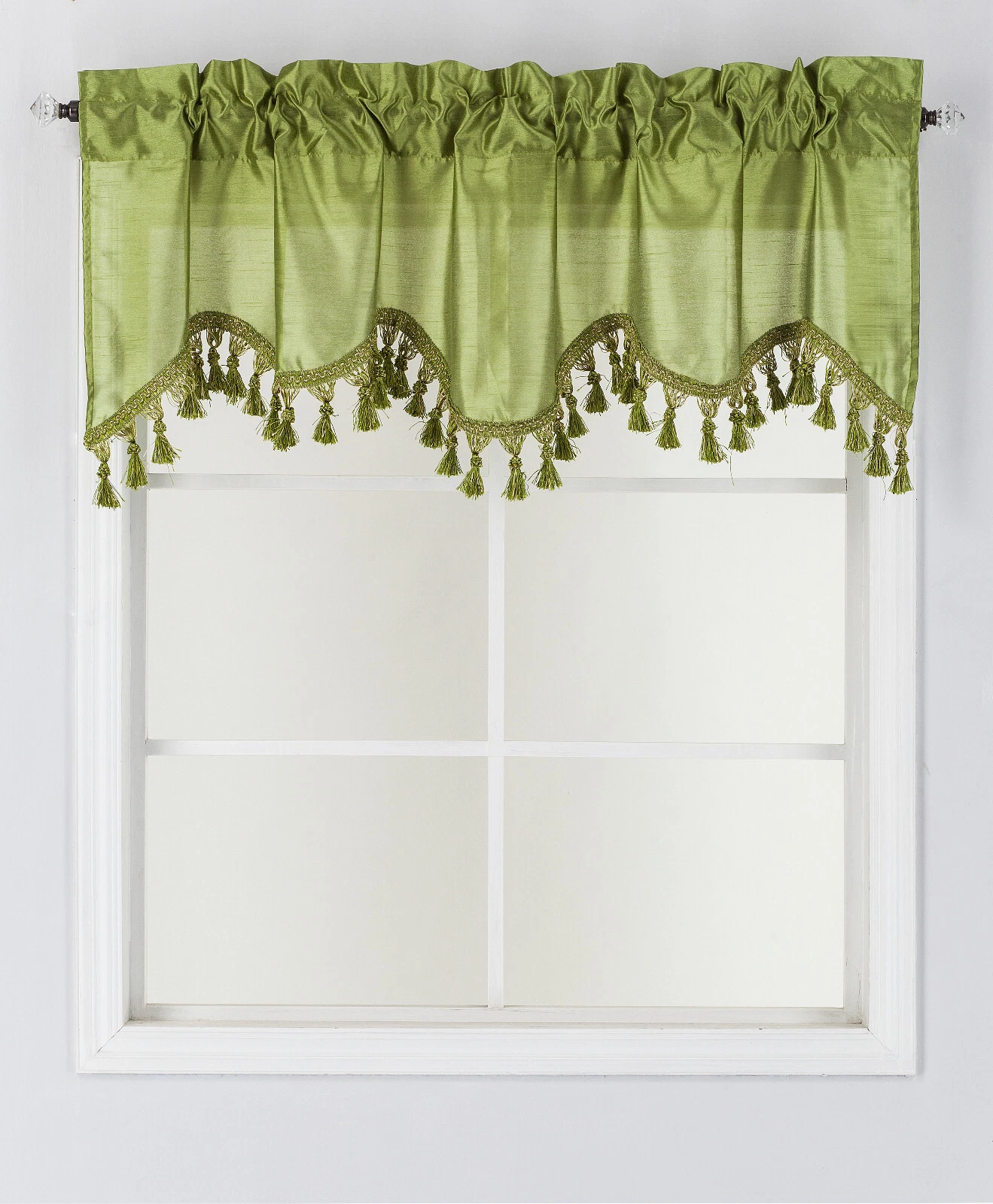 1-Piece Wave Valance with Bead-Trim Tassels, Semi-Sheer Light-Filtering