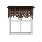 SAMIMPORT-2011 1-Piece Wave Valance with Bead-Trim Tassels, Semi-Sheer Light-Filtering, Rod Pocket, Tailored for Kitchen and Living Room Décor Brown Color, 52" Wide x 18" Length."