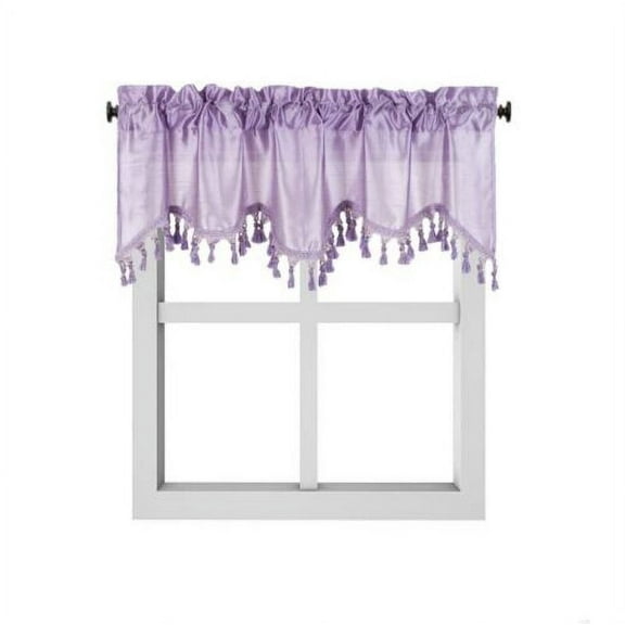 1-Piece Wave Valance with Bead-Trim Tassels, Semi-Sheer Light-Filtering, Rod Pocket, Tailored for Kitchen and Living Room Décor Lilac Color, 52" Wide x 18" Length."